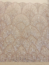 Dantela Couture Auriu Rose cu Model Geometric, cu Perle, Margele si Paiete